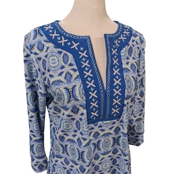 Cabana Life Blue Roadmap Embroidered Shift Coverup Medium - Picture 5 of 8